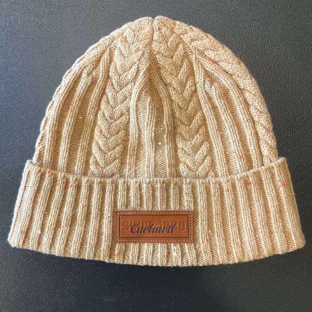 Carhartt Women’s Wool Blend Cable Knit Beanie Hat AH5561-W Tan Oatmeal